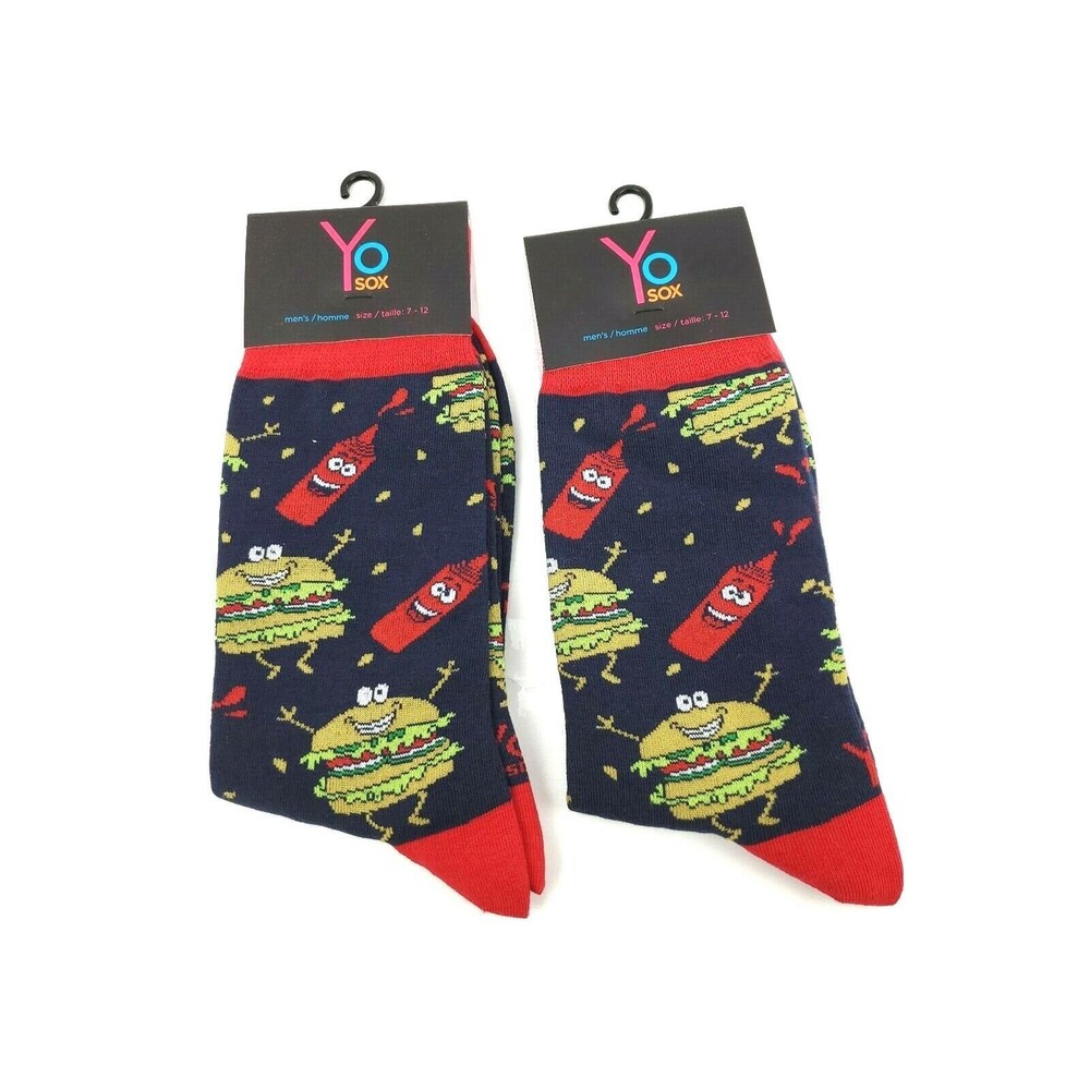 2 Pack Yo Sox Graphic Print Men's Crew Socks Burger Fast Food Size 7-12